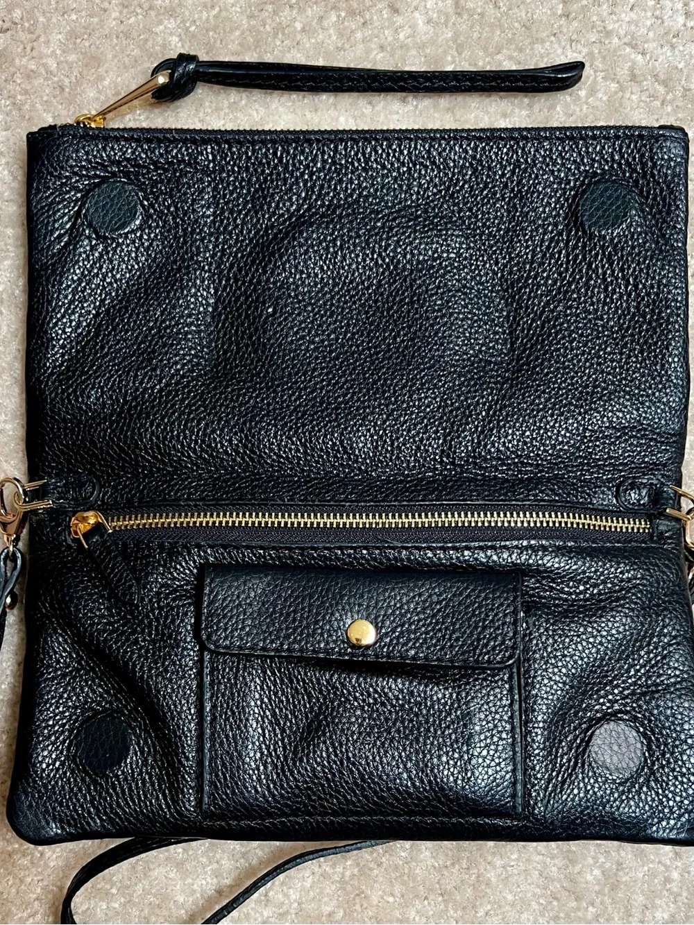 MULBERRY Classic Daria Spongy Pebbled Black Leather Fold-Over Clutch